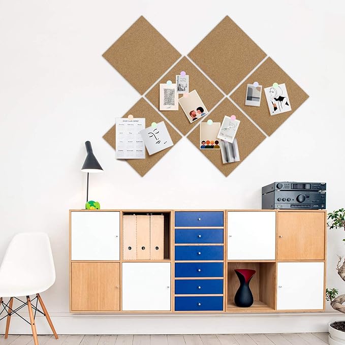 Cork Board Tiles 12”X 12” – 1/2” Thick Cork Board – Bulletin Board – Pin Board Decoration for Pictures,Ultra Strength Adhesive Backing – 9 Pieces Cork Boards for Walls – 1 Box Push Pins