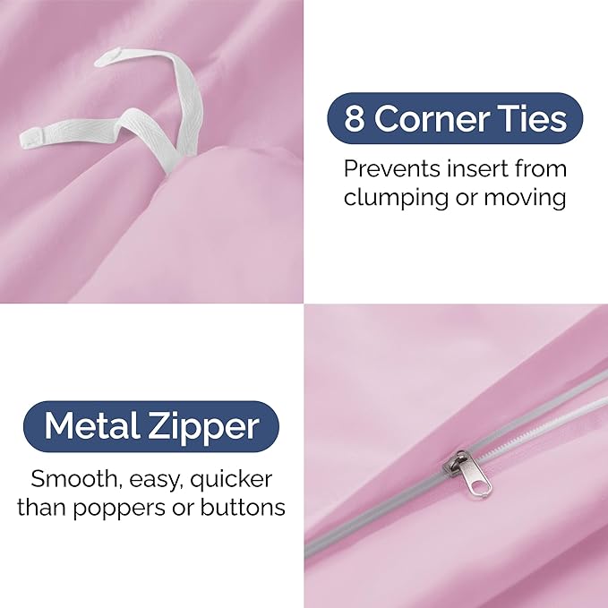 Duvet Cover King Size Set - Extra Soft King Size Duvet Cover 104 x 90 with 2 Pillow Shams - Hotel Luxury Easy Care and Fade Free w/Zipper Closures & Ties - Comfy Breathable Bedding Set (Light Pink)