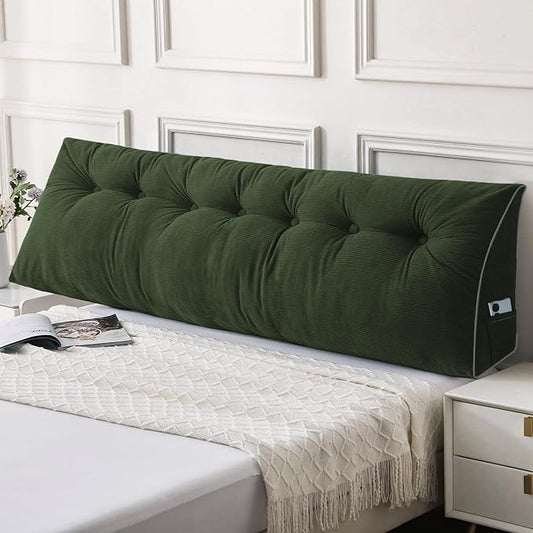 Sasttie Headboard Pillow King, Wedge Pillow Headboard for Sitting Up in Bed, Back-Rest Support Triangular Cushion for Reading - Features Removable Washable Cover, Olive Green