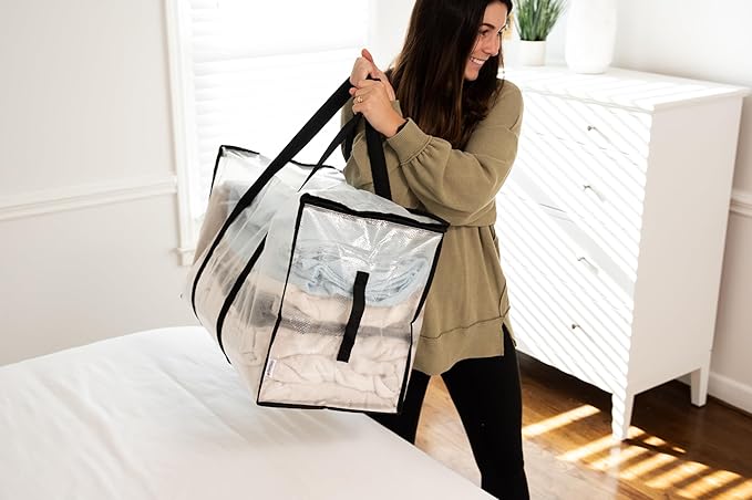 ClearSpace Heavy Duty Moving Bags or Storage Bags – Clear Storage Bins with Lids, Large Moving Boxes with Backpack Straps & Zippers,– Packing Box & Moving Supplies for College Dorm, 5 Pack