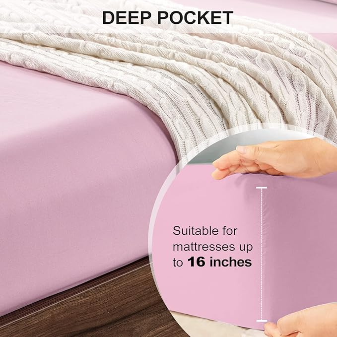 FreshCulture California King Fitted Sheet Only - Hotel Quality Fitted Sheet - Ultra Soft & Breathable - Brushed Microfiber - Deep Pocket - Cooling Fitted Sheets for Cal King Size Bed (Dusty Pink)