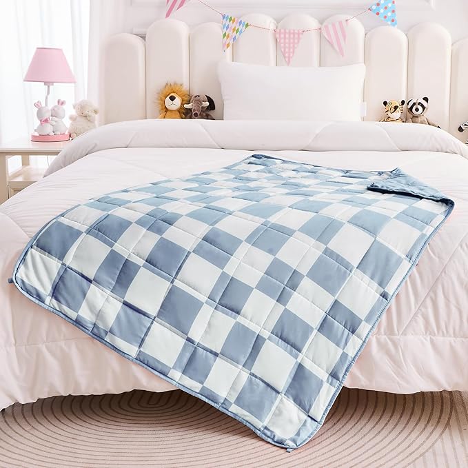 yescool Blue Checkered Weighted Blanket 3 Pounds Plaid Weighted Throw Blanket, Heavy Blanket for Sleeping, Tartan Bed Throw Blanket Gift for 20-40lbs, 36"x48"