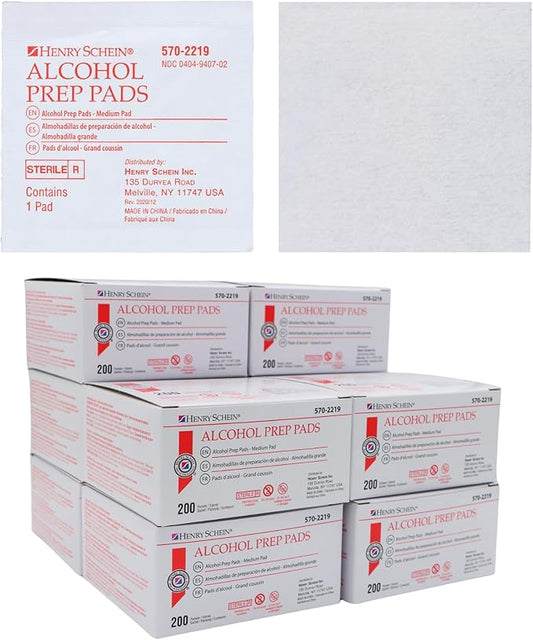Henry Schein Alcohol Prep Pads, Medium Size, 2,000 Count - 70% Isopropyl Alcohol, Individually Wrapped, Sterile Wipes for Medical & Everyday Use