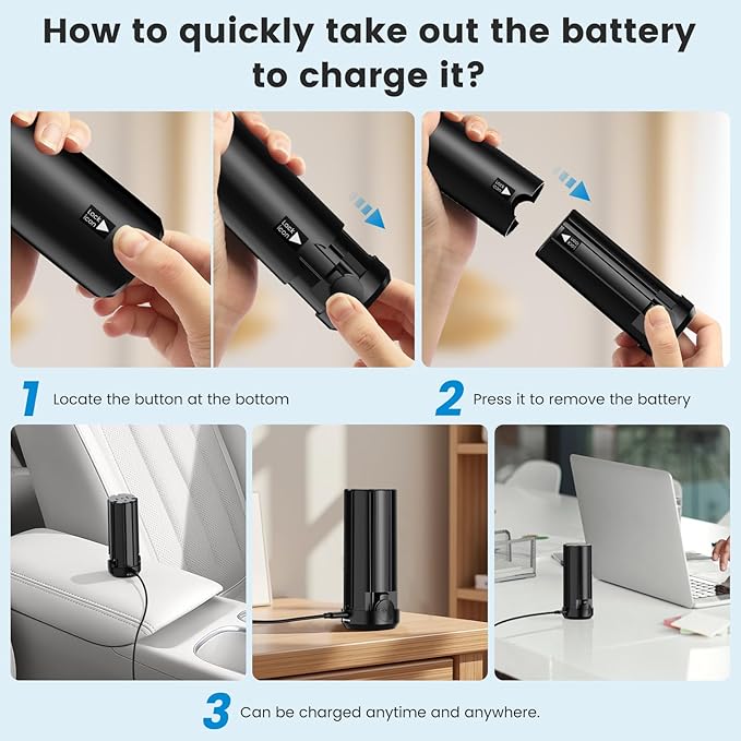 Cordless Car Vacuum Cleaner with Removable Battery as 35W Power Bank, 6-in-1 Handheld Vacuum Blower Set,18000PA Mini Vacuum Cleaner 6000mAH with Brushless Motor for Car Home Pet Cleaning