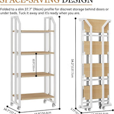 No Assembly Double-Sided Folding Bookshelf for Living Room, 4 Tier Collapsible Book Shelf for Home Office, Portable Bookcase Storage Organizer