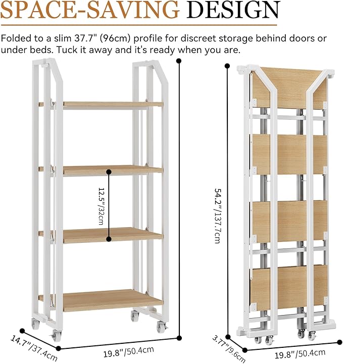No Assembly Double-Sided Folding Bookshelf for Living Room, 4 Tier Collapsible Book Shelf for Home Office, Portable Bookcase Storage Organizer