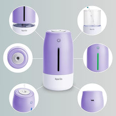 Aqua Glo Personal, Portable Humidifiers for Bedroom – Ultrasonic Cool Mist Humidifier with Built In Rechargeable Battery. Air Humidifier for Baby, Plants, Home, Office, Travel. Lavender