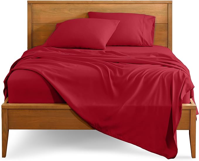 Bare Home Split Head Flex King Sheet Set - 1800 Ultra-Soft Microfiber Bed Sheets - Double Brushed - Deep Pockets - Easy Fit - 4 Piece Set - FlexTop King Bedding (Split Head Flex King, Red) BareHome
