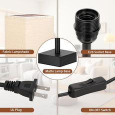 aooshine Linen Black Small Table Lamp - Bedside Lamp for Bedroom, Minimalist Nightstand Lamp with Silver Base, Desk Lamp for Kids Room Dorm