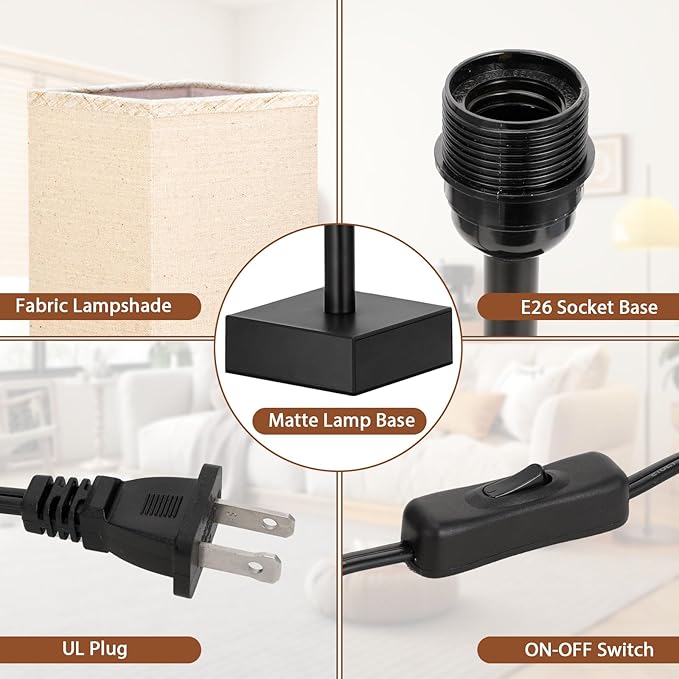 aooshine Linen Black Small Table Lamp - Bedside Lamp for Bedroom, Minimalist Nightstand Lamp with Silver Base, Desk Lamp for Kids Room Dorm