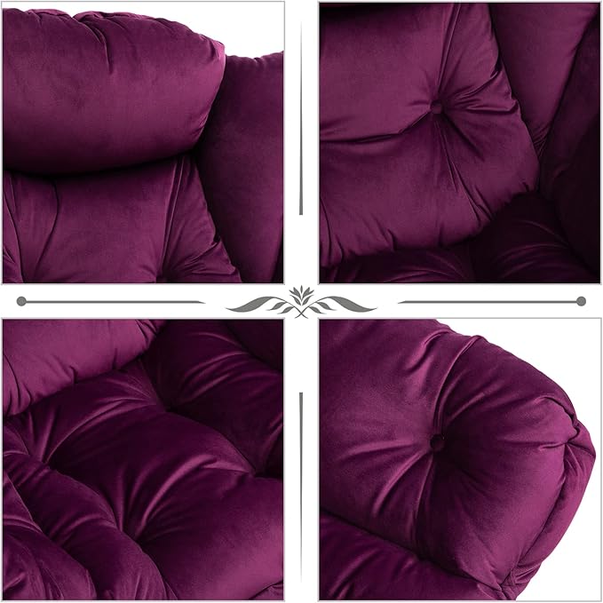 HollyHOME Lazy Chair with Foldable Ottoman, Accent Comfy Lounge Armchair and Folding Footrest Stool, Leisure Sofa Reading Chair and Footstool for Living Room, Bedroom, Dorm,Velvet Purple