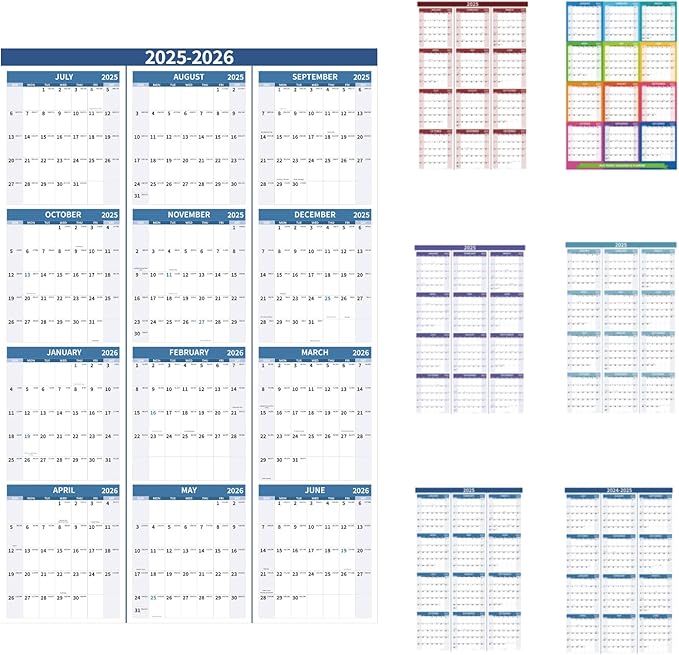 2026 Wall Calendar 34.8" x 22.8" Large Vertical Yearly 2025-2026 Wall Hanging Calenda with Julian Date from July 2025 to June 2026 Thick Paper Calendar 12 Month Annual Planner for Office Fridge(Grayish Blue)