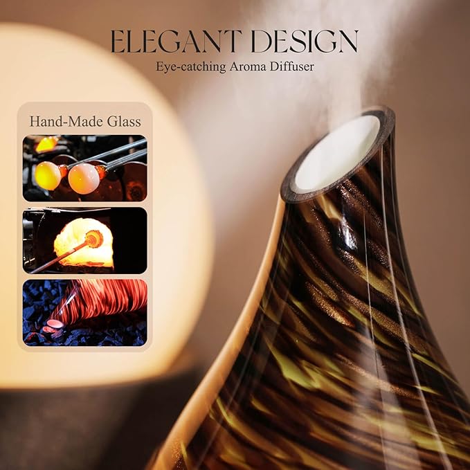 Porseme 280ml Essential Oil Diffuser Glass Color Changing Aroma Air Diffusers Aromatherapy Ultrasonic Cool Mist Humidifier 7 Running Hours Waterless Auto-Off for Sleeping, Yoga, Office (Dark Golden)