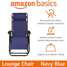 Amazon Basics Outdoor Patio Zero Gravity Lounge Chair with Pillow, Folding Reclining and Textilene Adjustable, Folding Lounge Lawn Chairs for Outside, 26