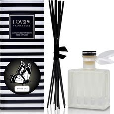 LOVSPA Reed Diffuser Set, White Tea Scented Oil Diffuser with Sticks, Home Fragrance Accessories for Bathroom Shelf Decor, Aroma Diffusers for Home or Office Desk, USA Made