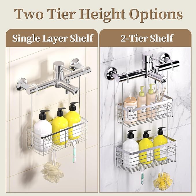 DELLAN Hanging Shower Organizer, Shower Rack with Hooks Over the Door, Bathroom Shower Caddy and Basket