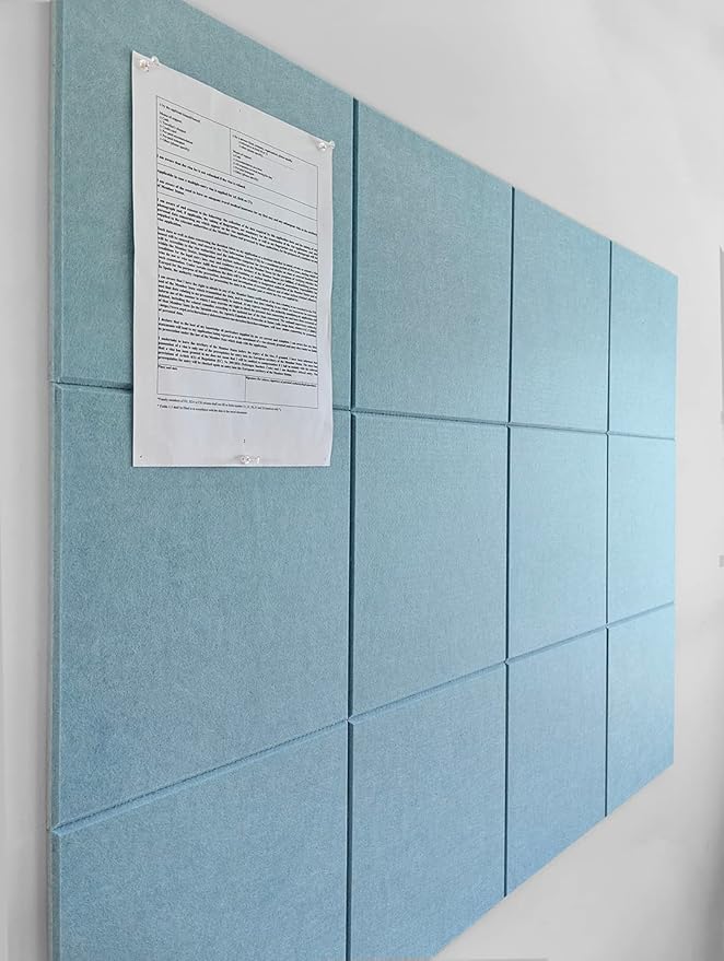 Felt Wall Tiles | Large Cork Board Alternative | Aesthetic Felt Bulletin Board for Office, Home & Classroom | Large Cork Boards for Walls Pinboard (12-Pack) | Baby Blue