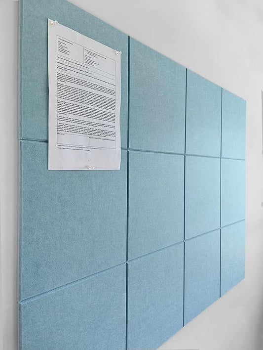 Felt Wall Tiles | Large Cork Board Alternative | Aesthetic Felt Bulletin Board for Office, Home & Classroom | Large Cork Boards for Walls Pinboard (12-Pack) | Baby Blue