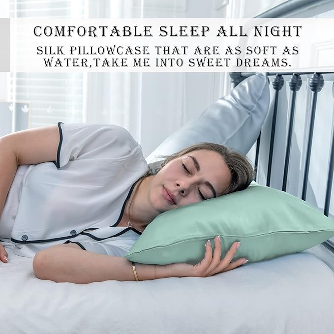 Silk Body Pillowcase Mulberry Silk Pillow Cases with Zipper Soft Breathable Smooth Cooling 20x54 inches Pillowcase for Sleep (Sage Green,20"X 54",1Pcs)