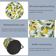 Lemon Laundry Basket,Flower Leaf Foldable Oxford Cloth Tote Bag Laundry Hamper Clothes Storage Bucket Organizer for Bedroom Laundry Storage Dormitories 16
