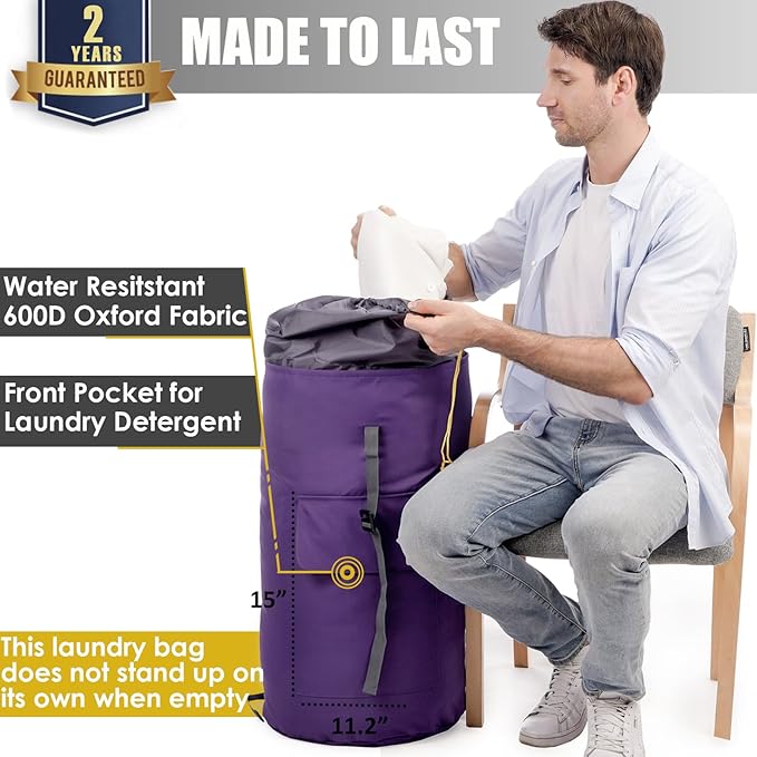 College Laundry Bag Extra Large Heavy Duty, Purple 115L Laundry Backpack Bag, Dorm Laundry Bag with Straps, Large Laundry Bags, Clothes Hamper Bag for College, Travel, Camp, Apartment, Laundromat