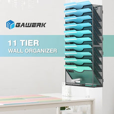 11-Tier Wall File Organizer Hanging Wall File Holder Wall Mount Paper Folder Organize, Mesh Magazine Document Mail Organizer Wall Organizer for Office School Home, Black