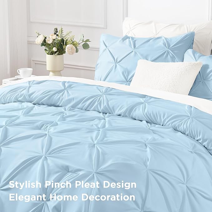 Andency Light Blue King Size Comforter Set (104x90Inch), 3 Pieces Soft Lightweight Western Modern Pinch Pleat Bedding Comforters, All Season Warm Down Alternative Bed Set for Boys Men Adults