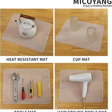 Silicone Dish Drying Mat for Multiple Usage,Easy clean,Eco-friendly,Heat-resistant Silicone Mat for Kitchen Counter or Sink,Refrigerator or drawer liner Translucent L 16 inches x 12 inches