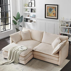 SoarFlash Chenille Sectional Sofa, Comfy L Shaped Modular Coush Sofa with Ottoman, Modern 2 Seat Couch Deep Seat Sofa Set for Living Room,Light Coffee
