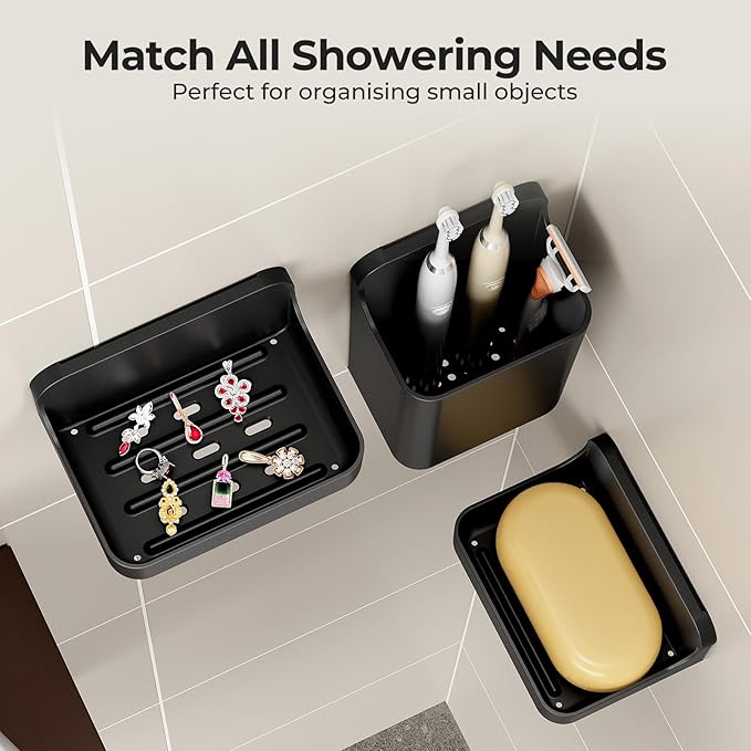 Orimade Shower Caddy 5-Pack, No-Drill Adhesive Shelves for Bathroom, Rustproof ABS Storage Organizer Set, Black