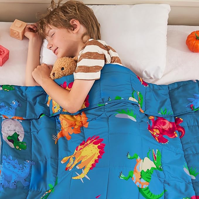 yescool Weighted Blanket 3 Pounds Cooling Weighted Blanket, Dinosaur Heavy Blanket for Sleeping, Weighted Throw Blanket Gift for Boys Girls for 20-40lbs, 36"x48"