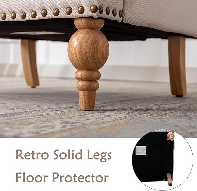 chairus Linen Accent Chair for Living Room Upholstered Mid Century Modern Single Sofa Chair with Solid Wood Legs Comfy Reading Chair Armchair for Bedroom/Office Room/Recption/Lounge, Cream