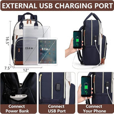 Laptop Backpack for Women, Fits 15.6 Inch Laptop Bag, Fashion Travel Work Backpack Anti-theft Bag with USB Charging, Business Computer Waterproof Backpack Purse, Beige Blue Brown