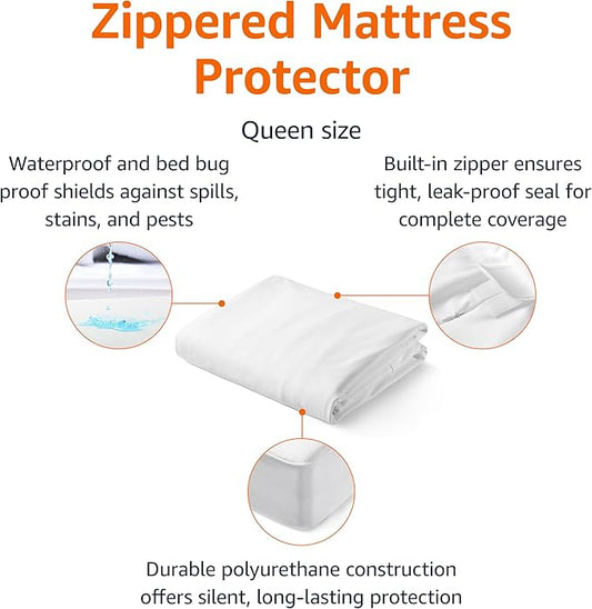Amazon Basics Zippered Mattress Encasement - Waterproof & Bed Bug Proof, Queen