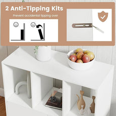 GOFLAME 3 Cube Bookcase with Doors, 3-Tier Cubby Book Shelf with 3 Open Compartments, Cabinet, Wooden Small Display Shelf, Freestanding Cubic Storage Organizer for Living Room, Study (2,White)