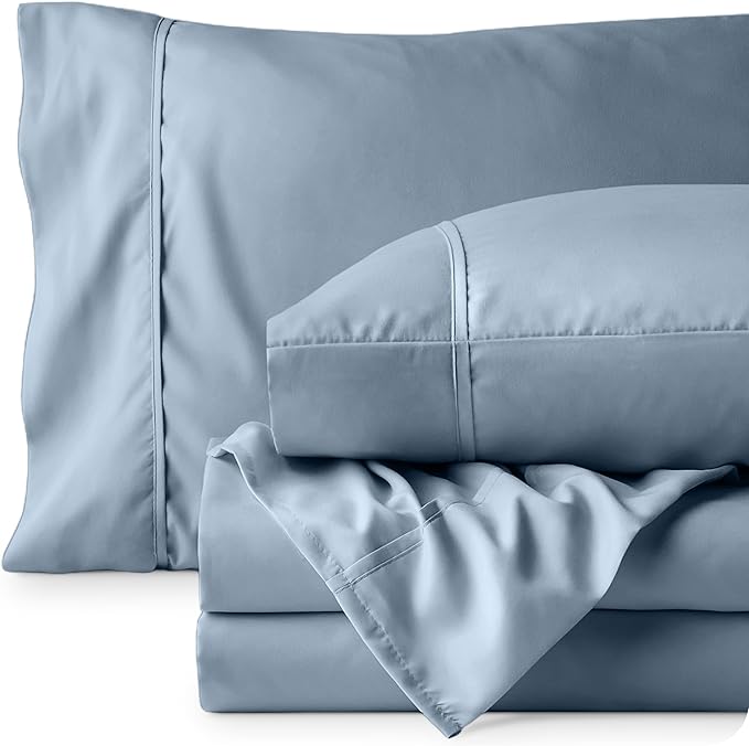 Bare Home Queen Sheet Set - Luxury 1800 Ultra-Soft Microfiber Bed Sheets - Double Brushed - Deep Pockets - Easy Fit - 4 Piece Set - Bedding Sheets & Pillowcases (Queen, Dusty Blue) BareHome