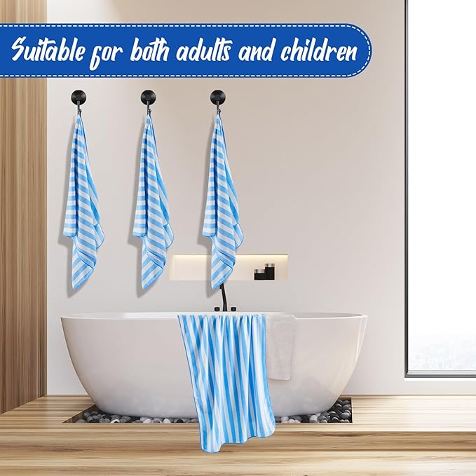 16 Pack Microfiber Bath Towels Bulk 27'' x 60'' Oversized Size Bath Towel Highly Absorbent Extra Large Soft Drying for Shower Beach Winter Salon Sport Gym Party (Stripes,Light Blue)