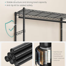 SONGMICS Heavy-Duty Rolling Clothes Rack, Garment Rack, Portable Closet, 35.4-Inch Wide Clothing Rack on Wheels, with Adjustable Mesh Shelves and Hanging Rails, Hooks, Ink Black ULGR413B01