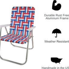 Lawn Chair USA Folding Aluminum Outdoor Patio Lawn Chair | Heavy-Duty Webbed Chairs for Camping, Sports, Beach, Yard & Tailgating | Lightweight Portable | Magnum - American Flag