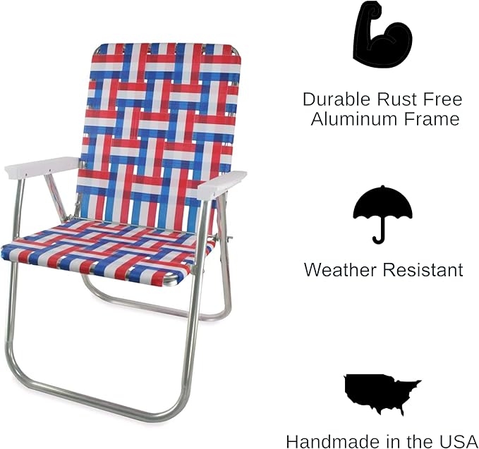 Lawn Chair USA Folding Aluminum Outdoor Patio Lawn Chair | Heavy-Duty Webbed Chairs for Camping, Sports, Beach, Yard & Tailgating | Lightweight Portable | Magnum - American Flag