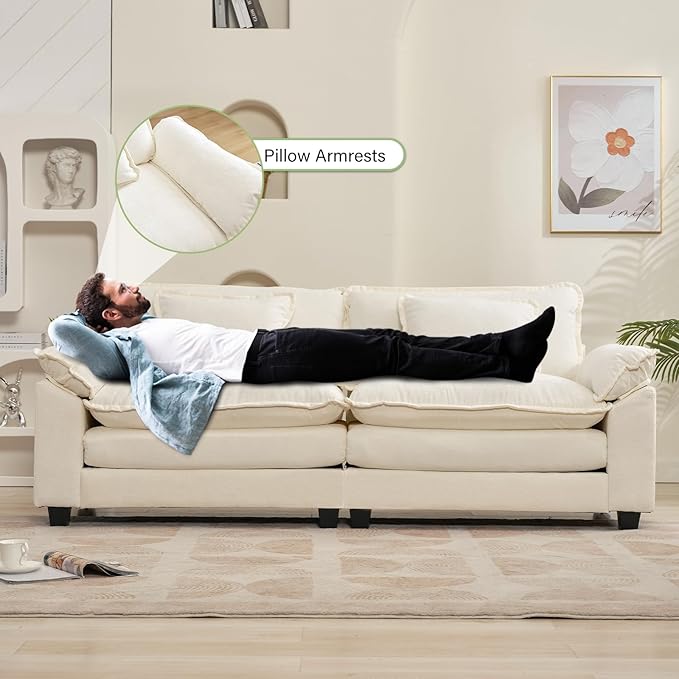 86" Modular Sectional Sofa, Comfy Cloud Couch Sectional Sofa, Chenille Sofa Sleeper Deep Seat Sofa with Throw Pillows for Living Room (Beige White, 86"- Loveseat)
