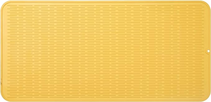 Silicone Dish Drying Mat for Multiple Usage,Easy clean,Eco-friendly,Heat-resistant Silicone Mat for Kitchen Counter or Sink,Refrigerator or Drawer Liner Yellow 5XL 36inches x 18inches