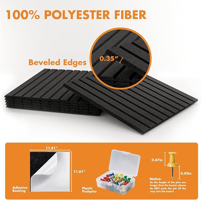 Cork Board Tiles for Wall with Push Pins, 36" x 24" Slat Bulletin Board Sets, Self-Adhesive Pin Board | Magrowill 6 Packs Felt Panels for Office Home Classroom Dorm Interior Wall Decor