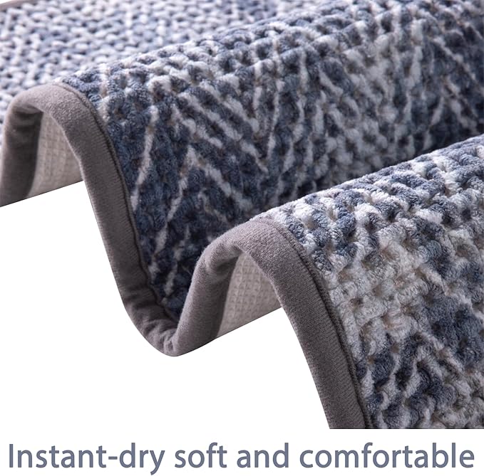 Woven Bath Mat, Modern Bathroom Rug Non-Slip, Washable, Ultra-Absorbent, Quick-Drying Minimalist Bathroom Decor(Blue, 32"x20")