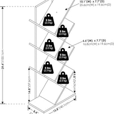 Furinno Tree Book Shelf, 7-Tier Bookshelf, Tree Bookcase for Room Decor, 8.4 x 15.7 x 39.4, for Living Room, Bedroom, Home Office, White