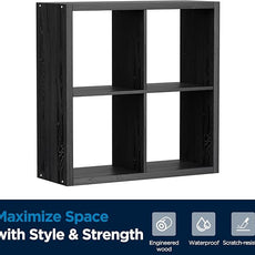 4 Cube Storage Organizer, 2x2 Cube Bookshelf, Cubby Storage Shelf, Wooden Organizer Shelf with Thickened Boards, for Closet Bedroom Home Office Living Room, 25.12