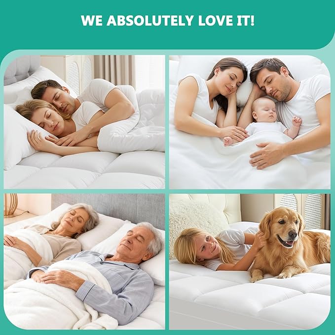 King Mattress Topper - Extra Thick Mattress Pad Cover - Pillow Top with Soft Breathable Spiral Fiber Filling, 8-21 Inch Deep Pocket, Cooling, White