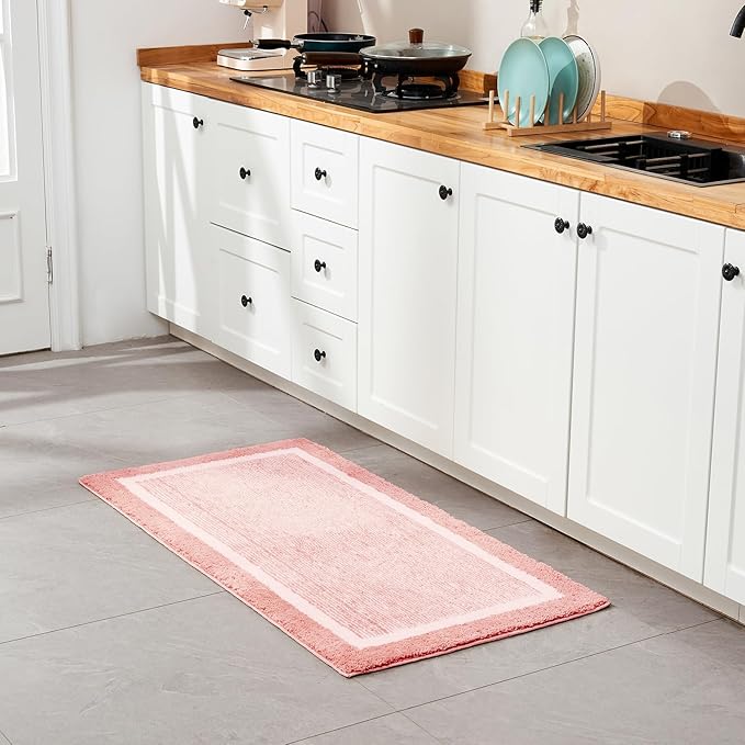 CozeCube Bath mats for Bathroom Non Slip, Fluffy Absorbent Microfiber Bath mat Washable, Aesthetic Bathroom Rugs, Long Blossom Pink Bath mat, Blossom Pink, 47" x 24"