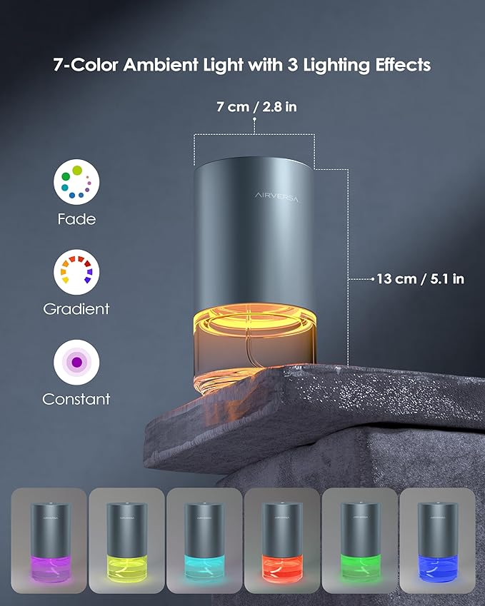 Airversa Essential Oil Diffuser Waterless Aromatherapy Diffusers for Home Large Room, Bedroom, Car, Office, Desk, Battery Operated, Small Diffuser for Pure Scent, 100mL Capacity, AN9 (Gray)