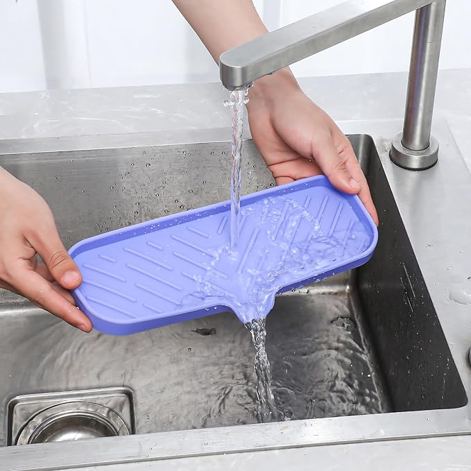 Silicone Bathroom Soap Dishes with Drain Spout-Bathroom and Kitchen Sink Organizer,Sponge Holder,Dish Soap Tray,Perfect for Dispenser,Scrubber,Bottle on Sink or Counter-Light Purple 12"×4"